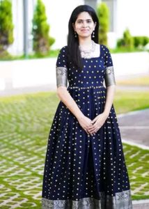 Elegant Navy Blue Silk Gown Ethnic