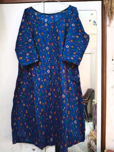 Blue Cotton Blend A Line Kurti