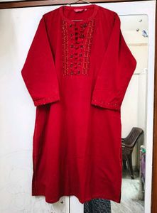 Iktara Maroon Red Thread &amp;  Bead Embroidery Kurta