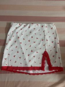 cherry printed lace slit skirt