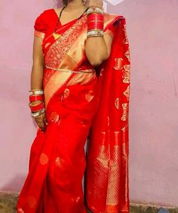 Red Banarasi light weight Saree with designer blou