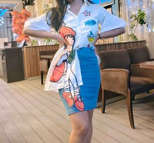 Denim Skirt And Shirt