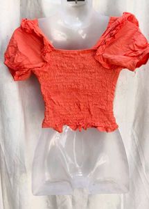 182812. Coral Tie-Front Crop Top