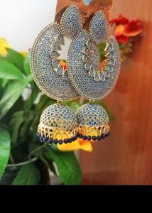 Blue Earing With Light Golden Work