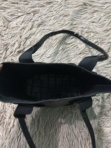 Black Croc Embossed Handbag