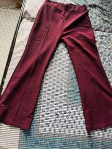 Maroon Textured Flared Pants