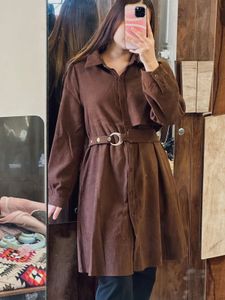 Brown Belted Shirt Dress