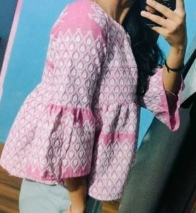 Pink Threaded Peplum Top
