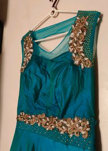 Teal Embellished Backless Formal Gown