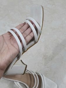 Everqupid branded White Heeled Mules