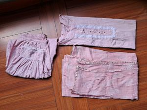47) Vintage Pink Lace Trim 3 Piece Full Suit