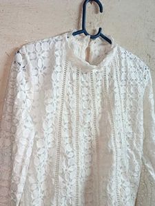 Stylish Lace Top Blouse Layered White