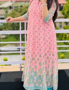 Pink Printed Anarkali Kurti