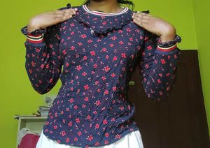 Full Sleeve Black Floral Top – Red Flowers |
