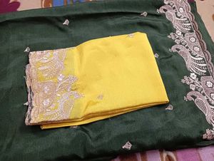 Dark Green Embroidered Saree