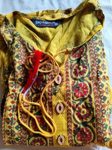 Yellow Floral Print Peasant Short Kurti