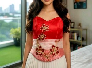 RED EMBROIDERED CORSET