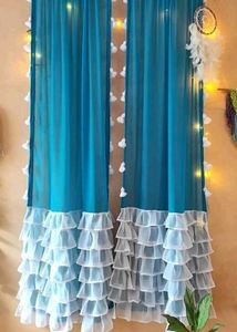 Boho Chic Teal Ruffle Curtains