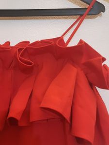 Red Ruffled Neck 4 In 1 Pattern Top