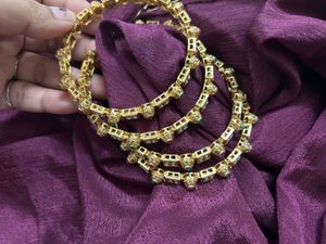 Royal Gold-Plated Bangles with Pearl, Stone Detail