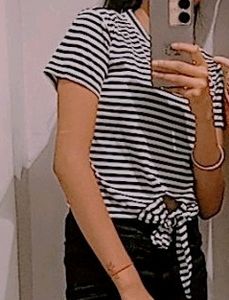 White And Black Lining Crop Top