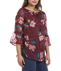 Mustard - Wine Chiffon Printed Top