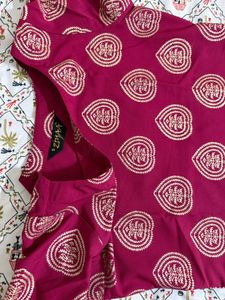 Magenta Pink Foil Printed Festive Kurta