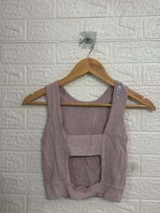 Mauve Ribbed Cutout Crop Top