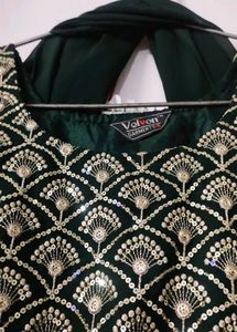 Elegant Green Embroidered Ethnic Gown