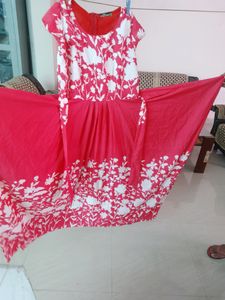Pink And White Coloured Square Cut Gown Or Dress