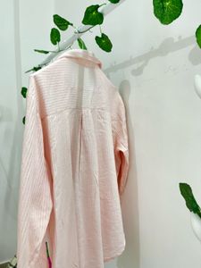 Korean Ruffled Pink Striped Button-Down
