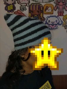 emo beanie grey and black Striped Crochet