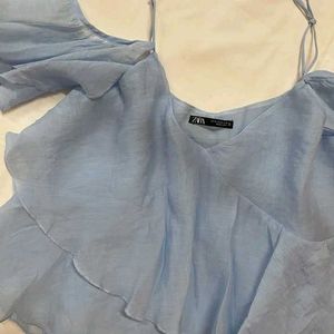 Zara Blue Ruffle Top