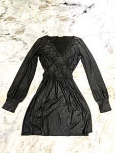 Zara V Neck Black Glitter Dress