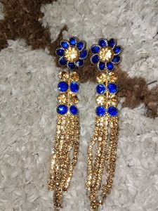 Elegant Blue & Gold Tassel Earrings