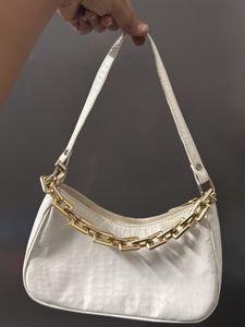 White bag with golden Chain Detail Shoulder Ba