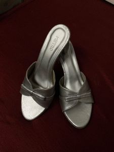 Silver Metro Heels with Bow Detail