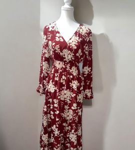 Maroon Mulvari Floral Printed Dress