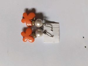Orange Butterfly Pearl Earrings