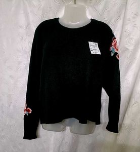 Y2k Floral Embroidered Black Sweater
