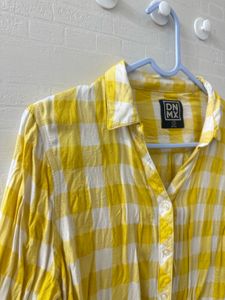Butter Yellow Checks/Plaid Shirt Y2K style