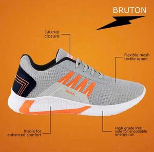 Bruton Grey & Orange Mesh Comfort Sport Shoes