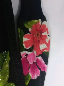 Latest Black Woolen Flower Print With Stone Work