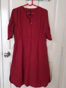 Maroon Midi Cotton Dress