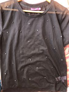 Black Sheer Top With Diamonds On It😍😍