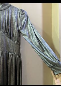 Shiny Silver Long Slit Dress