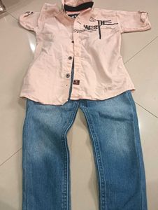 Light pink shirt with blue pant