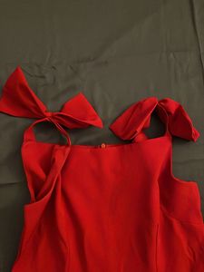 Red Skater Dress with Shoulder Bow Detail