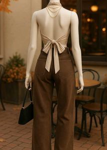 Striped Halterneck Tie Back Top