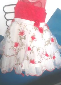 Bright Red And White    Party Weare Frock
